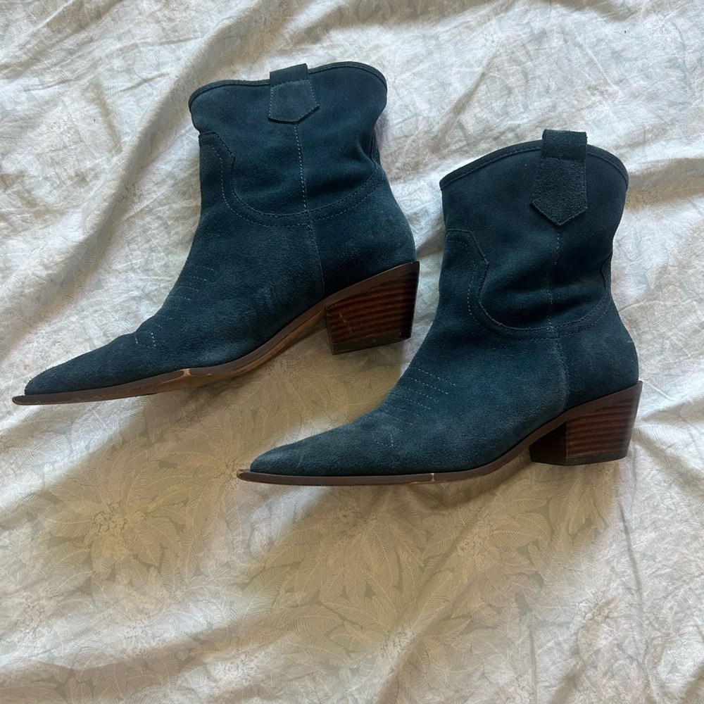 Women's Suede Cowboy Ankle Boots - Dark Teal